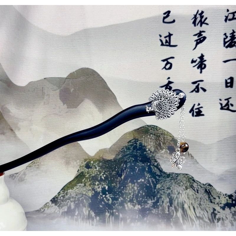 A23-18公分-蛇舞双面孔雀流苏发簪