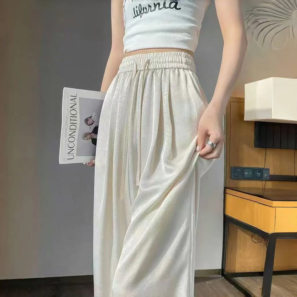 【现货+运费补贴】醋酸绸面提花夏季高腰显瘦垂感直筒阔腿裤1