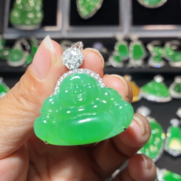 翡翠18K金镶嵌吊坠(不含链)翡翠