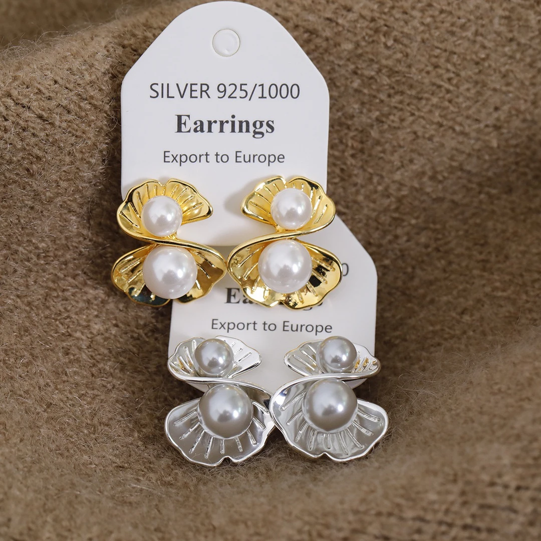 铜合金耳饰 精品/新款喇叭花设计耳钉中古vintage风金属花朵耳饰