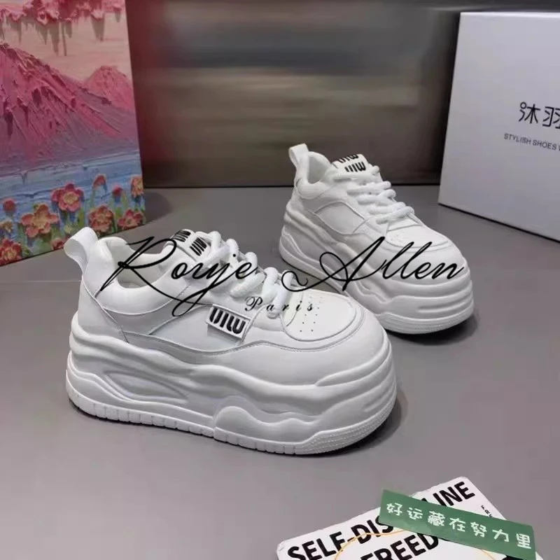 ROUJE ALLEN法国设计师小白鞋女加绒厚底松糕鞋小个子增高面包鞋