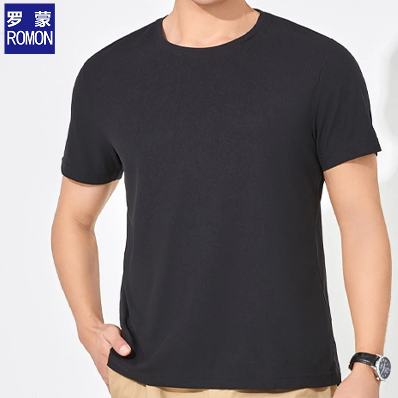 罗蒙男士短袖T恤圆领2025夏季新款中年商务休闲短袖薄款透气上衣