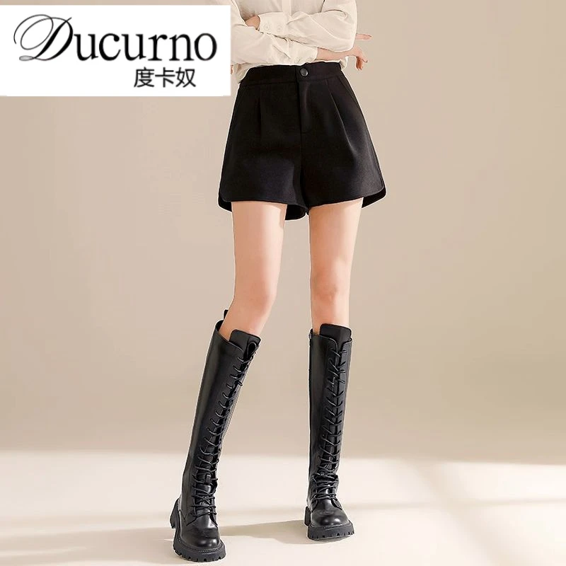 短裤女秋冬季2025新款宽松高腰a字裤显瘦阔腿裤黑色外穿靴裤ins潮