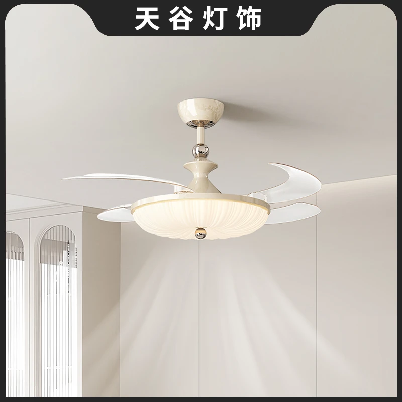 隐形风扇灯中古风胡桃木纹卧室电扇灯新款大风力餐厅吊扇灯