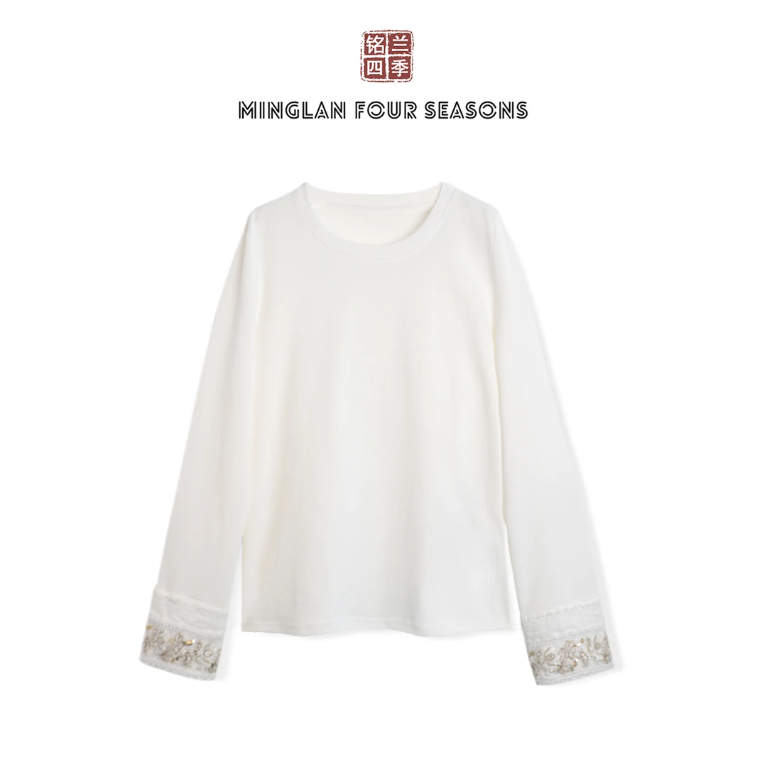 宽松型宽松新中式时尚T恤套头针织设计师简约休闲长袖打底衫国风