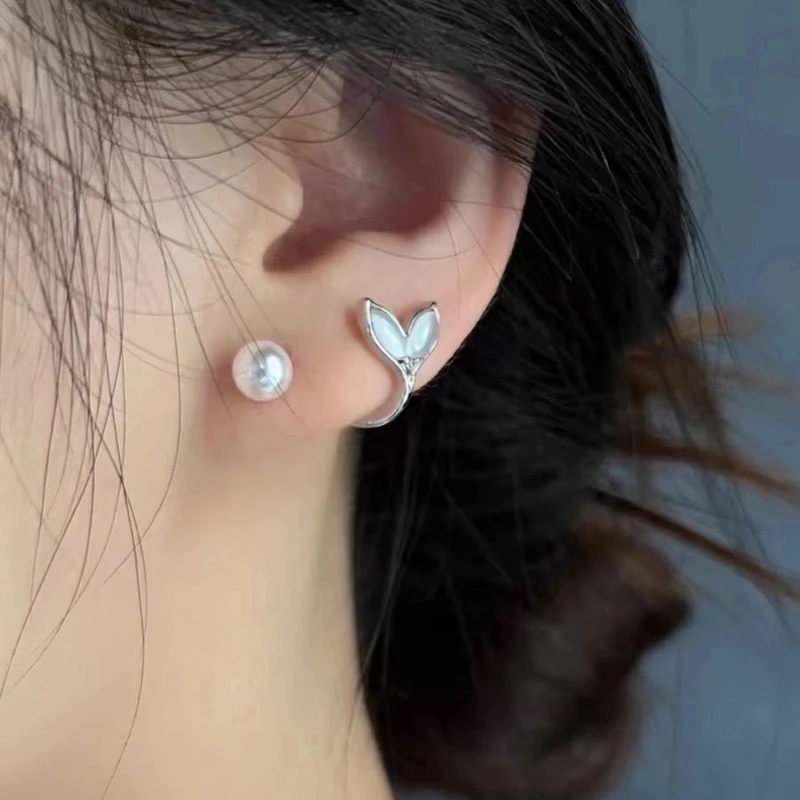 铜合金耳饰 【50号】气质仿珍珠鱼尾银针轻奢设计感2024新款爆款