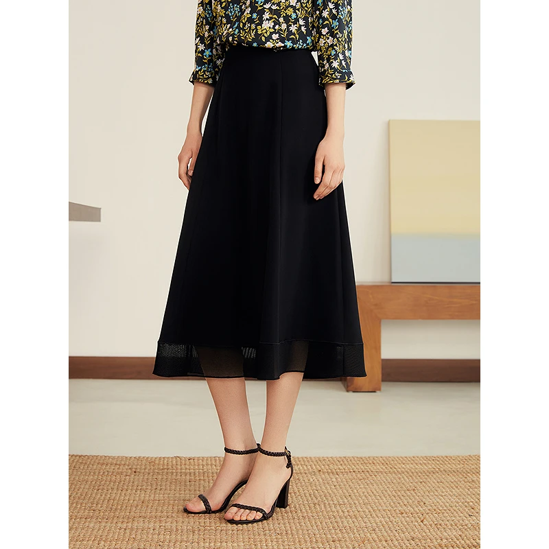 YINER音儿专选2025秋季新款肌理感网格拼接显瘦半身裙8C65350046