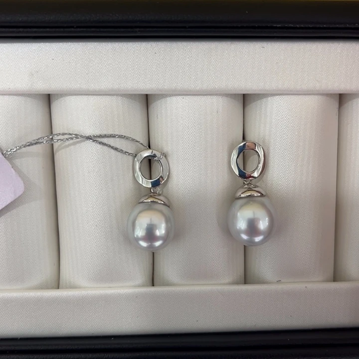 海水珍珠漏澳白圆圈耳坠10-11mm银S925镶嵌