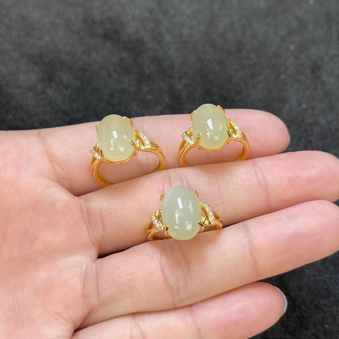 石惑珠宝^*和田玉蛋面约10*14mm戒指-多样性发一