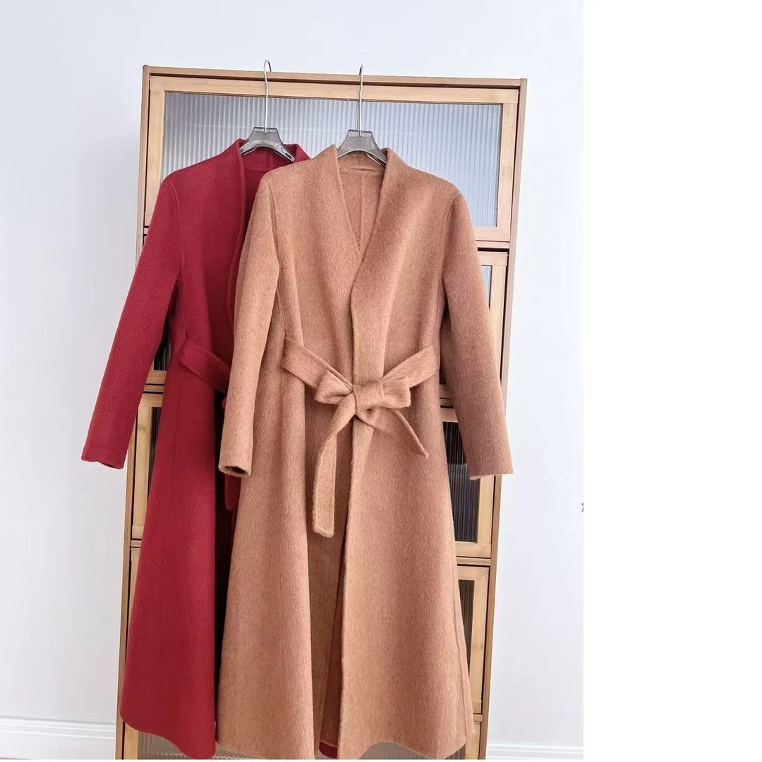 MEIPEI[凡尔赛舞会 ]系带A字版羊驼绒大衣25022231