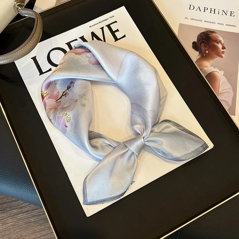 2025新款53cm真丝丝巾小方巾女春秋季100%桑蚕丝薄款百搭围巾领巾