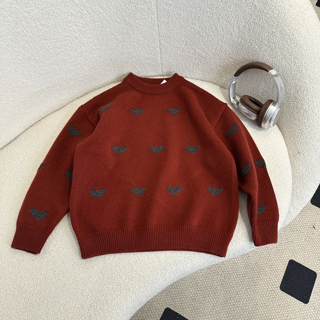 【2024冬季新品】青少年秋冬爱心针织百搭套头圆领时尚毛衣HWD180