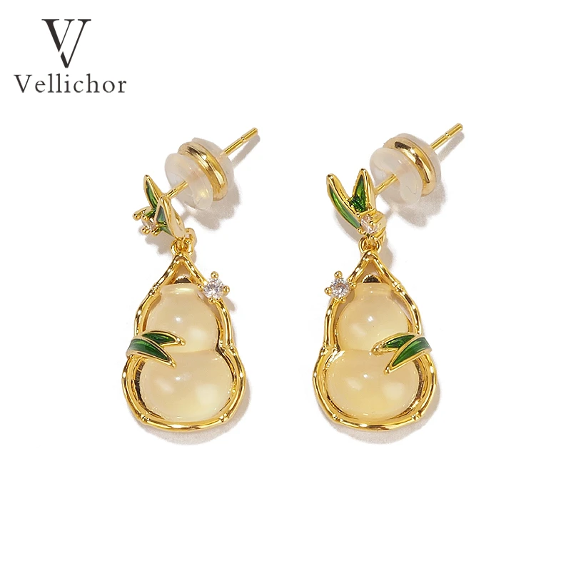 铜合金耳饰 国风甜美竹叶葫芦耳钉女高级感旗袍耳环古风流苏耳坠