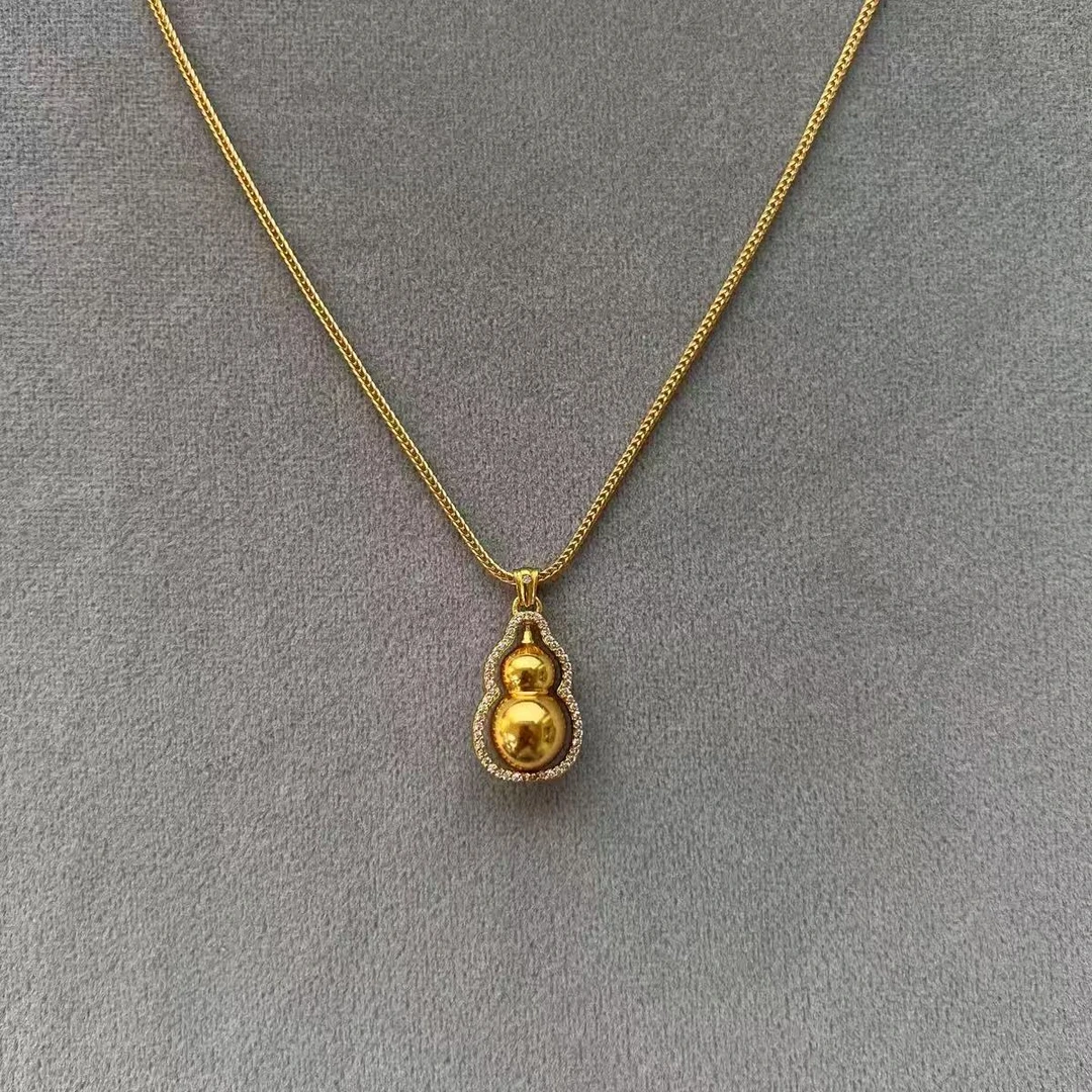 铜合金吊坠 屿希中古风微镶锆石福气满满旋转葫芦吊坠项链M192