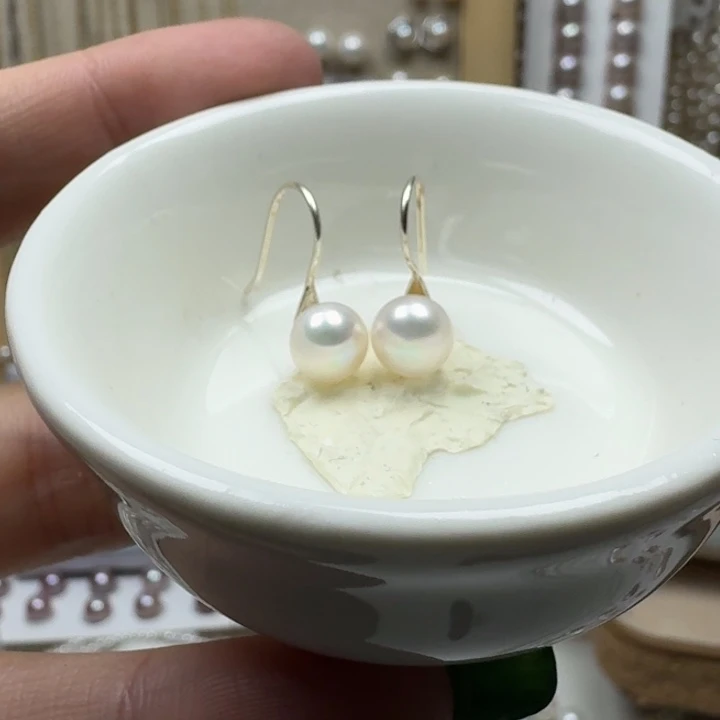 耳钉银S925镶嵌淡水珍珠