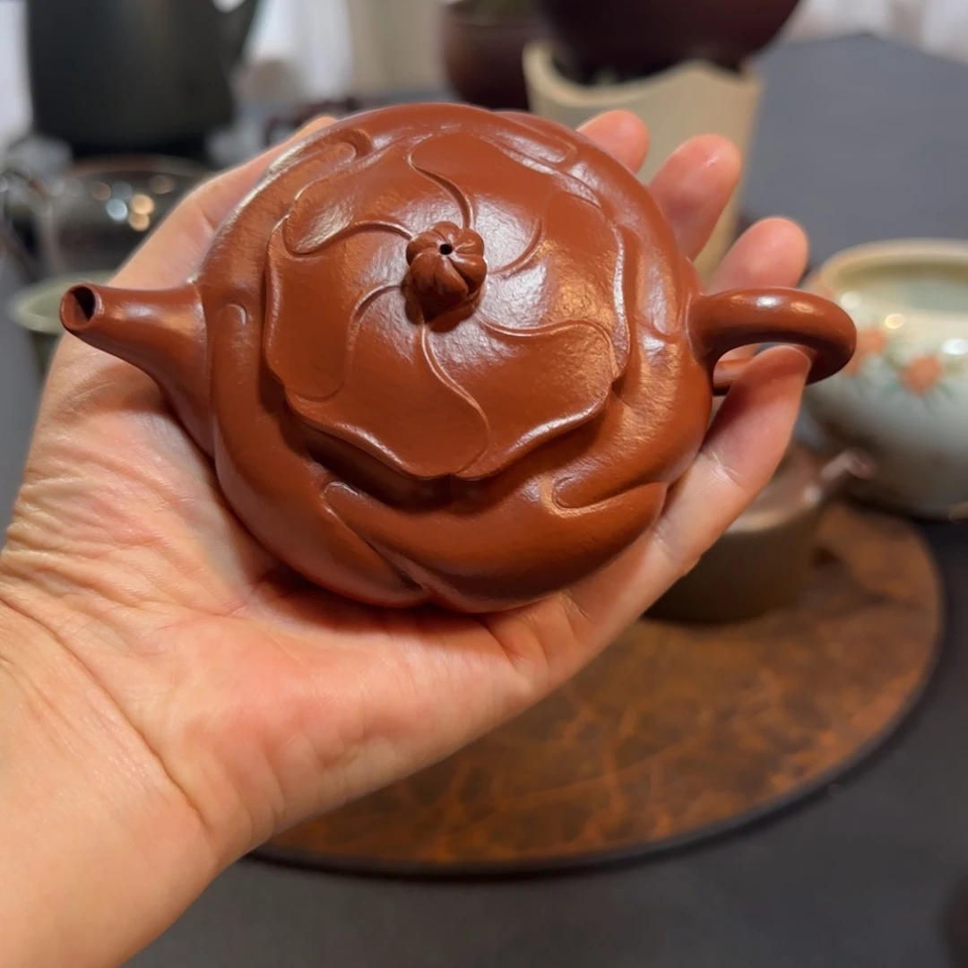 紫砂茶盘风卷葵壶壶朱泥