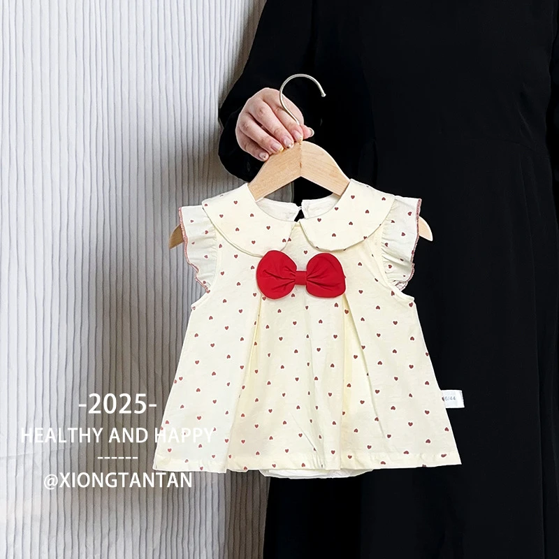 婴儿夏季韩版连体衣薄款宝宝爬服洋气可爱波点新生公主儿童包屁衣