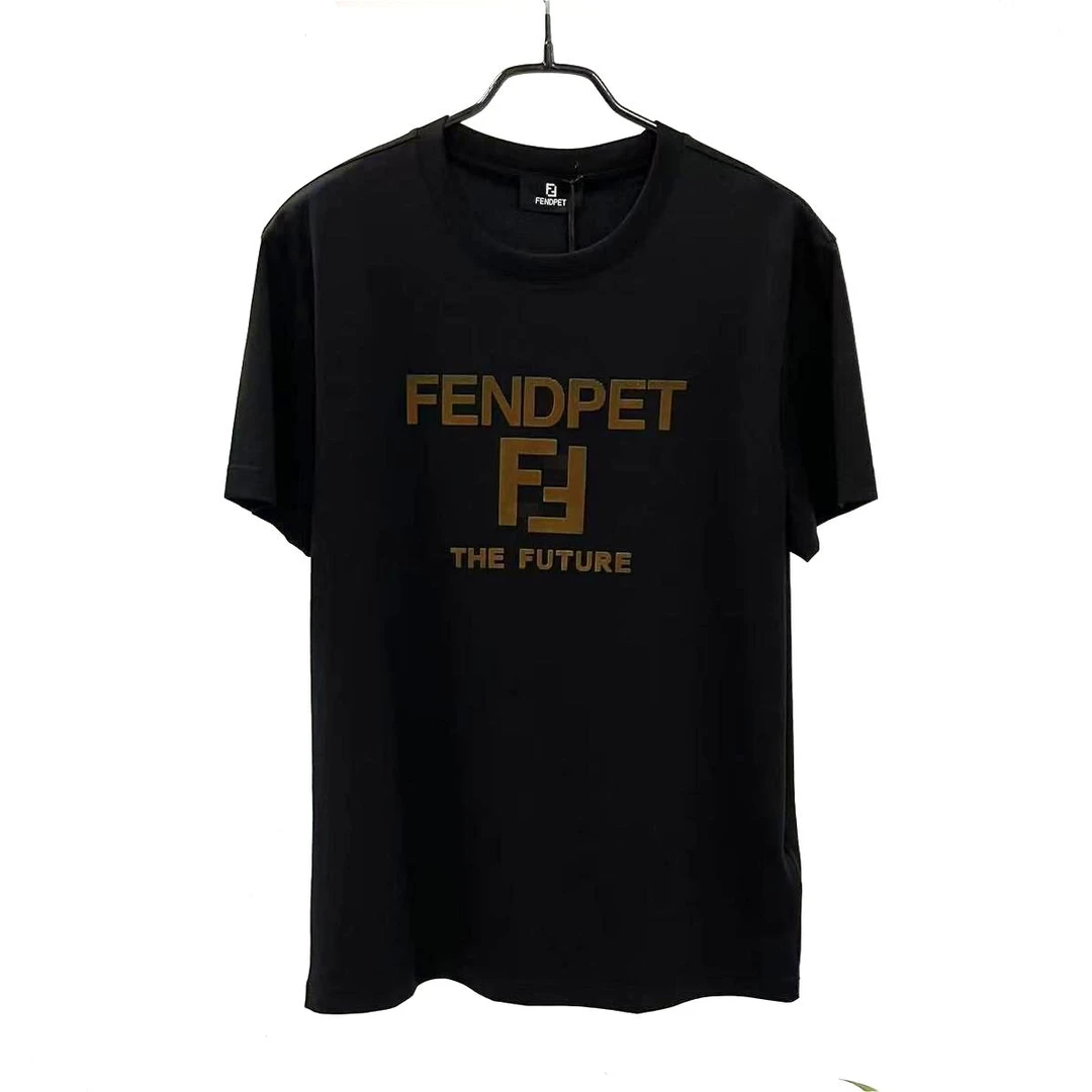 FENDPET男士字母植绒圆领短袖T恤黑色白色