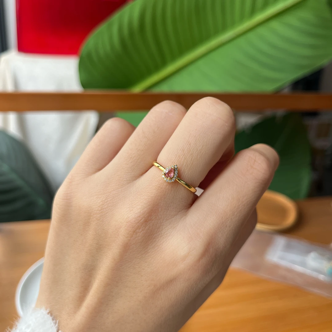 【珠宝厂长】约3*4mm碧玺S925银水滴戒指