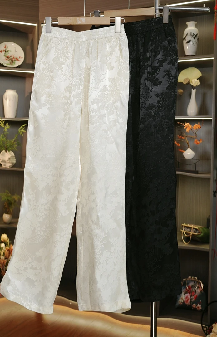 【烟雨江南】2025新款上新桑蚕丝立体刻花花箩高级定制百搭裤子