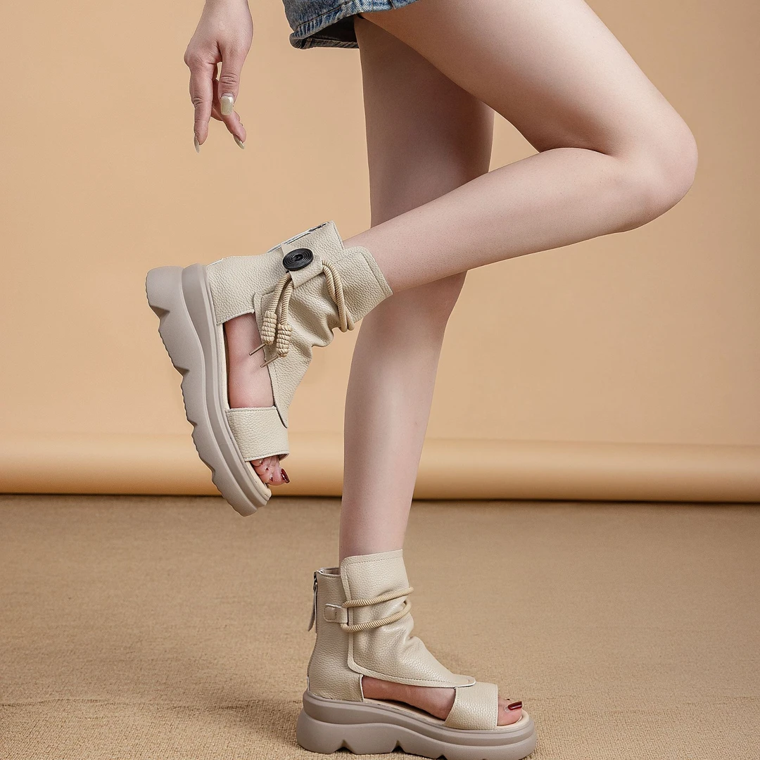 罗马凉靴女夏季新款显瘦时尚百搭外穿女士高帮厚底软底夏季凉靴