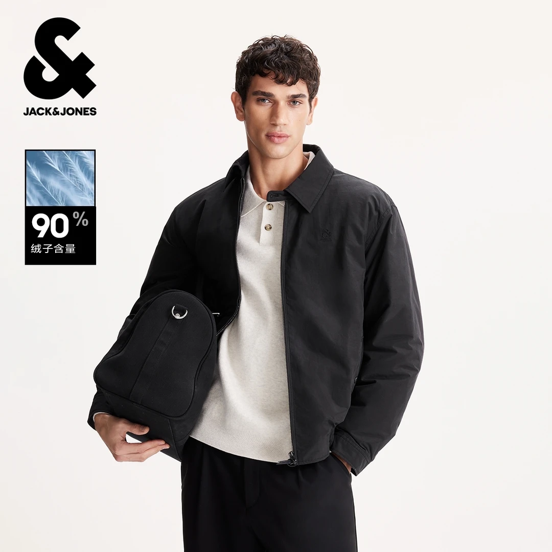 【商场同款】杰克琼斯男冬季尖领羽绒服25新款经典黑色百搭舒适外套
