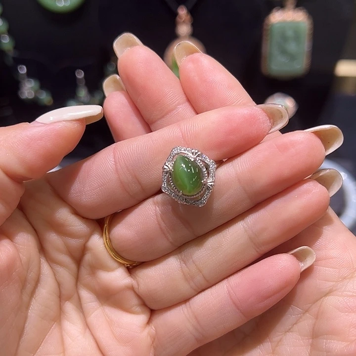 和田玉银S925镶嵌戒指