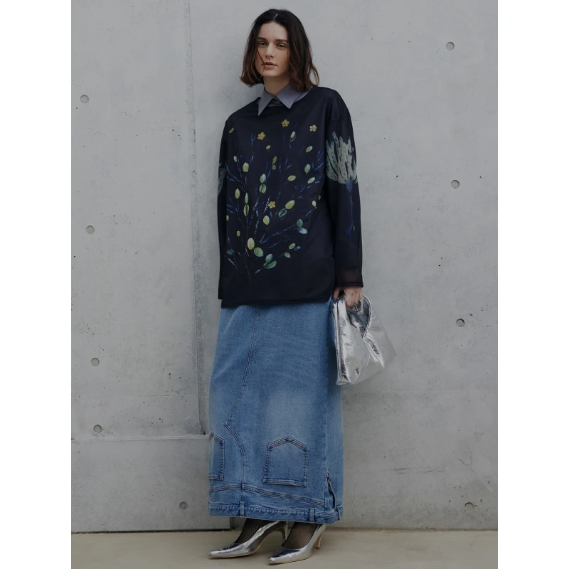 【Montendre】 代  休闲小众独特设计个性牛仔直筒半身裙美式复古