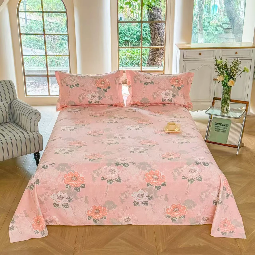 福利品-牡丹花开-2.45米×2.4米双人床单加厚正宗老粗布防滑防皱