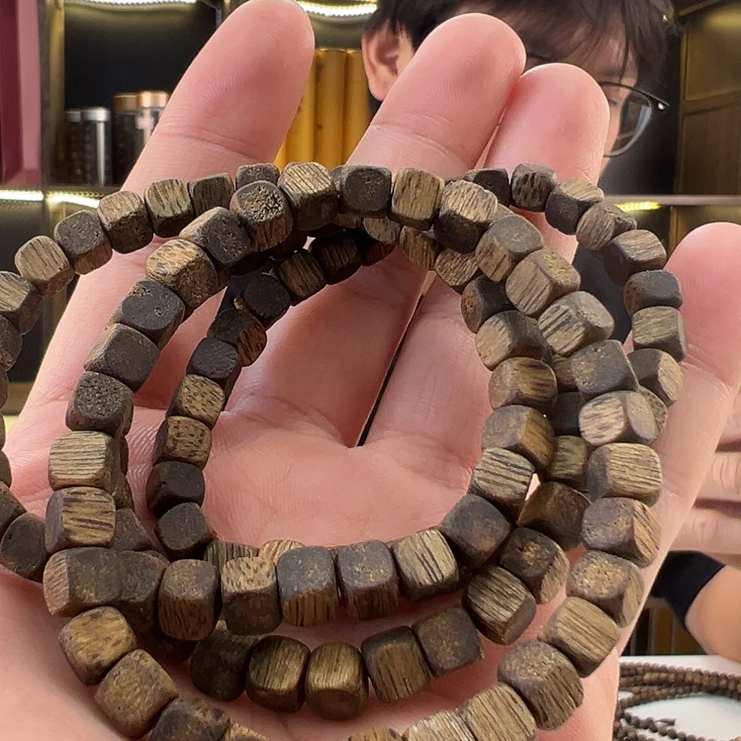 手串沉香虫漏沉水浮方糖珠6mm3g