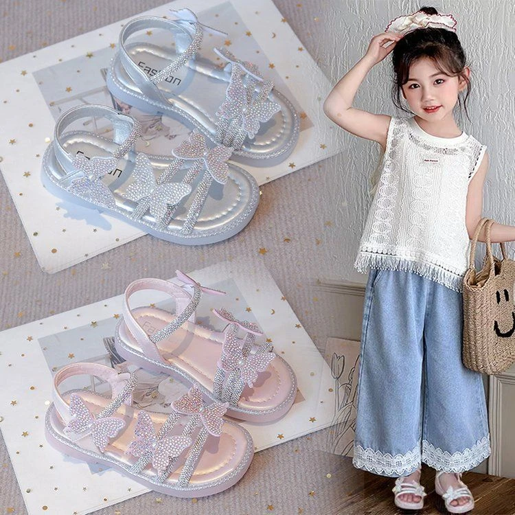 女童鞋凉鞋2025夏季新款儿童鞋子软底公主鞋小女孩水晶鞋闪亮洋气