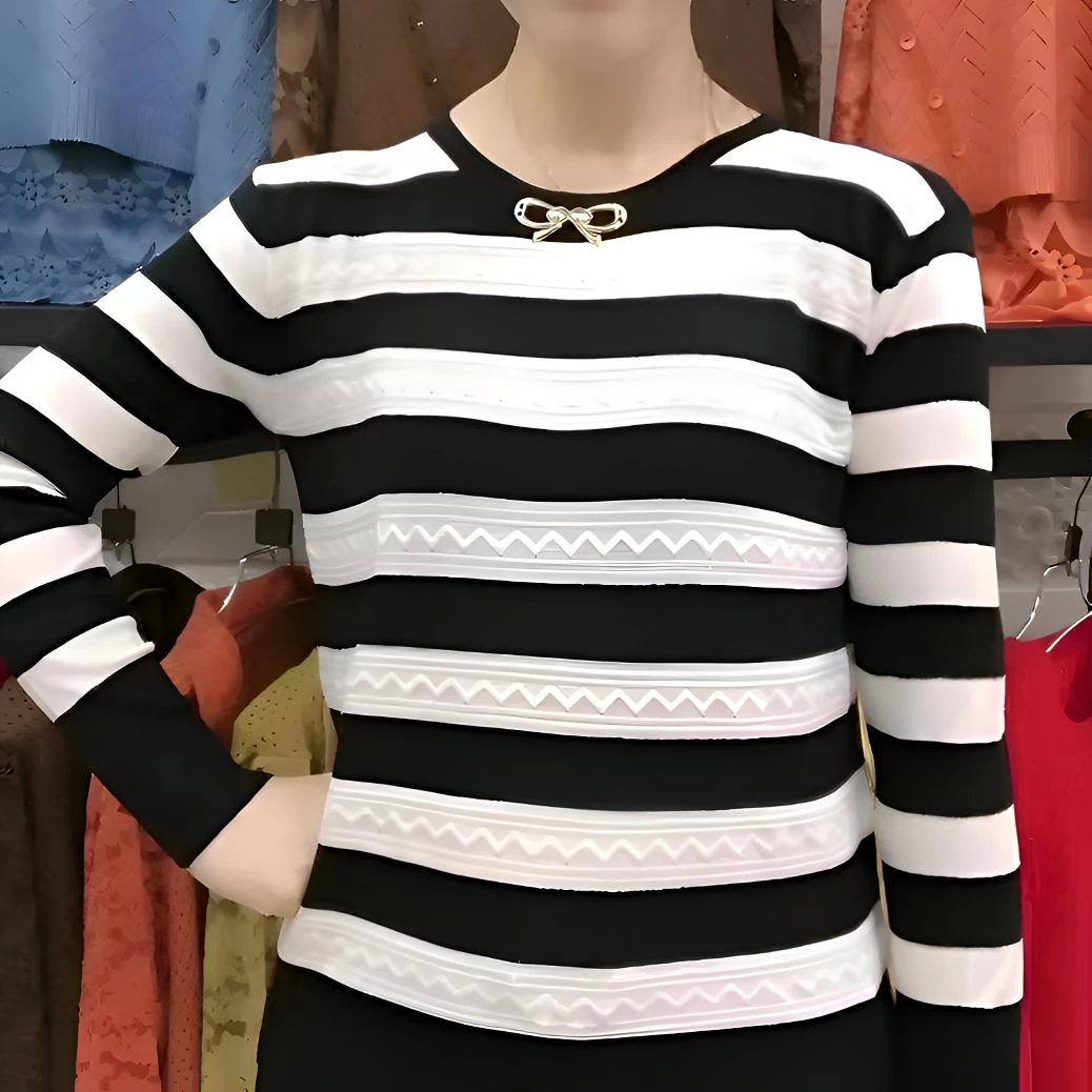 【衣雅严选】8110-775新款时尚条纹显瘦气质休闲百搭款针织毛衣衫