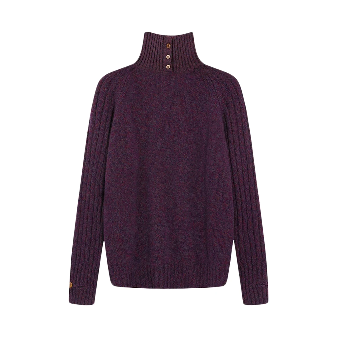 大涵优选  花纱高领排扣纯羊毛套头多穿法毛衣