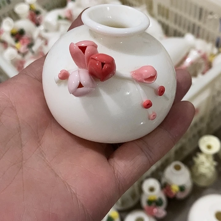 瓷片纯手工陶瓷花摆件1瑕