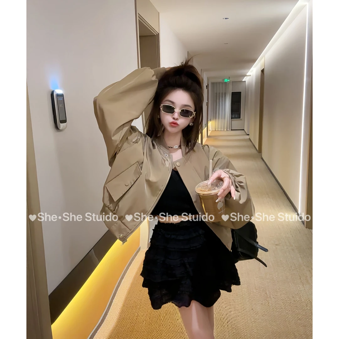 【蛇蛇家2025】高级感拉链棒球服上衣女洋气小个子宽松休闲短外套