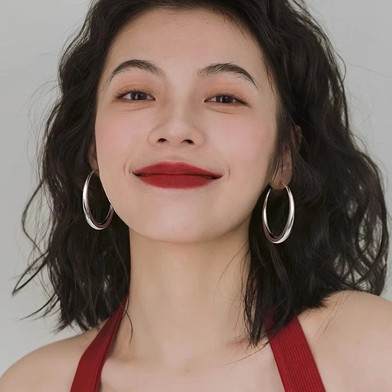 925银耳饰 大圆圈耳环素圈2025新款爆款耳钉女小众高级感简约百搭