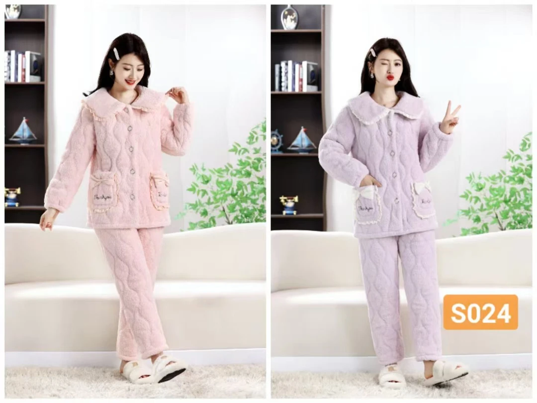 S024款翻领保暖连帽时尚套装冬季家居服