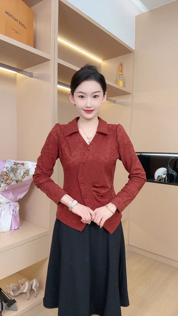 休闲洋气百搭显瘦不规则设计感时尚女士长袖薄绒衬衫小衫上衣