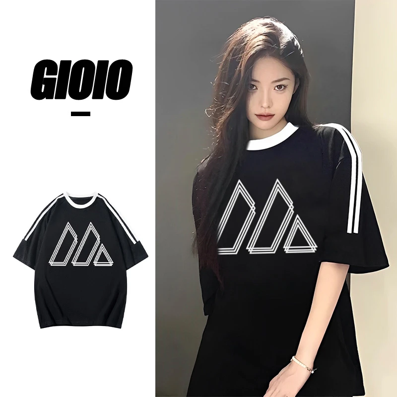 FNFE纯棉短袖t恤黑色显瘦设计感百搭宽松休闲情侣半袖夏