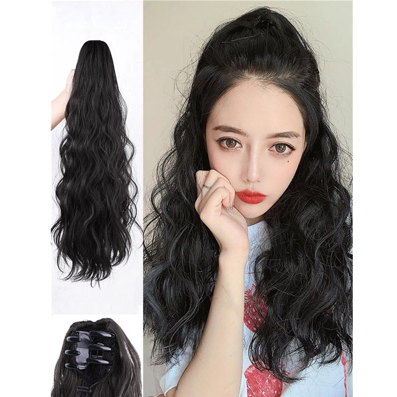 抓夹网红头顶丸子头玉米烫高颅顶马尾辫子假发全真发高颅顶假发片