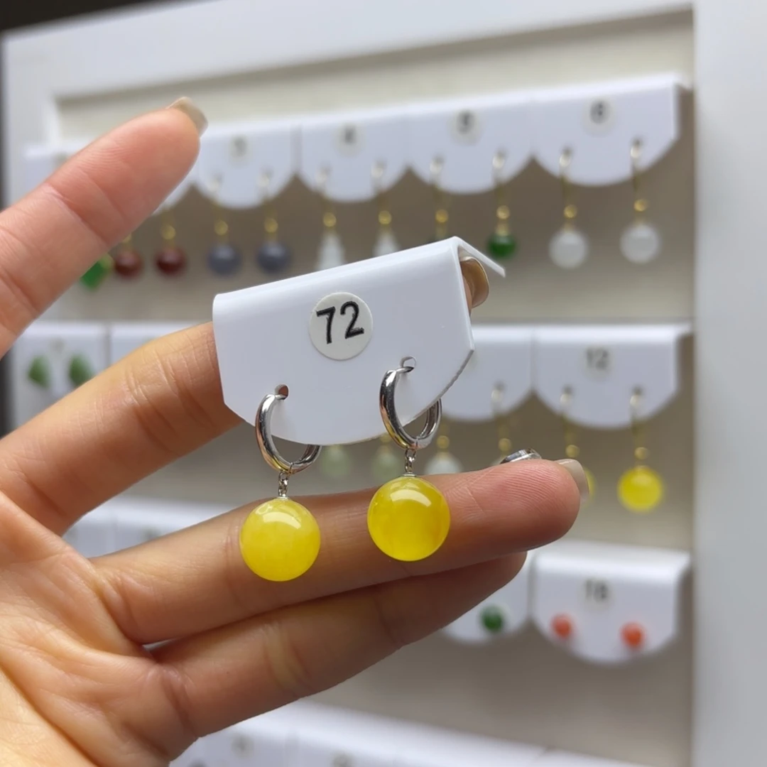 蜜蜡银S925镶嵌耳饰