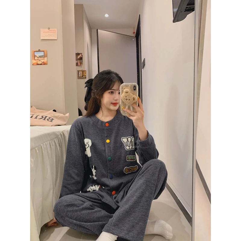 情侣款加大码秋冬德绒加厚保暖睡衣套装可外穿长袖长裤防寒家居服