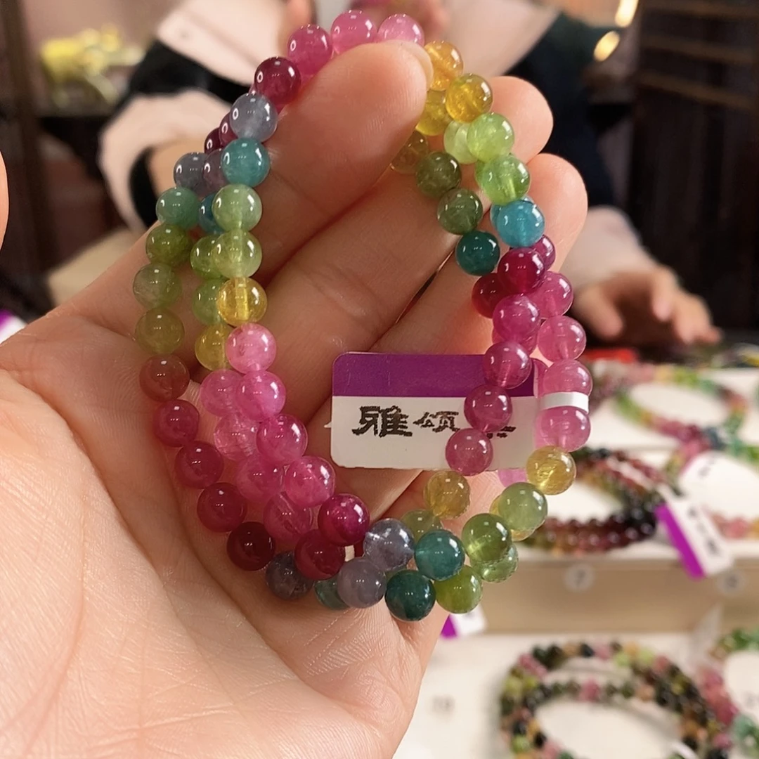 未镶嵌手链碧玺G2643三圈颜色微差