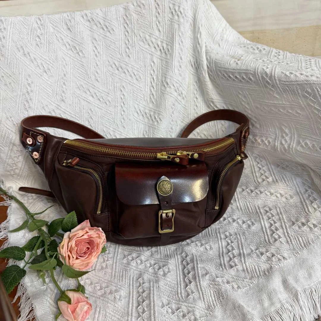 复古头层牛皮胸包机车包时尚时尚户外休闲多功能个性真皮百搭做旧