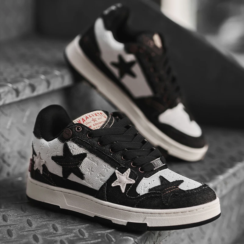 Kaalixto牛仔黑色星星鞋板鞋低帮增高透气经典百搭情侣春秋
