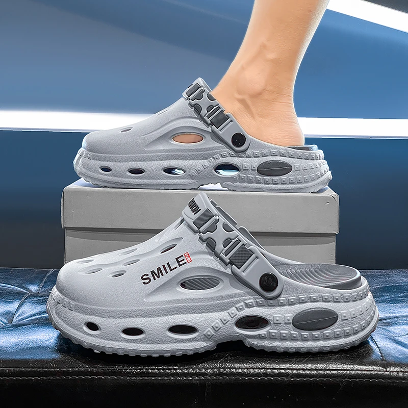 森刻拖鞋男士防滑外穿透气镂空夏季户外洞洞鞋软底包头厚底凉拖鞋