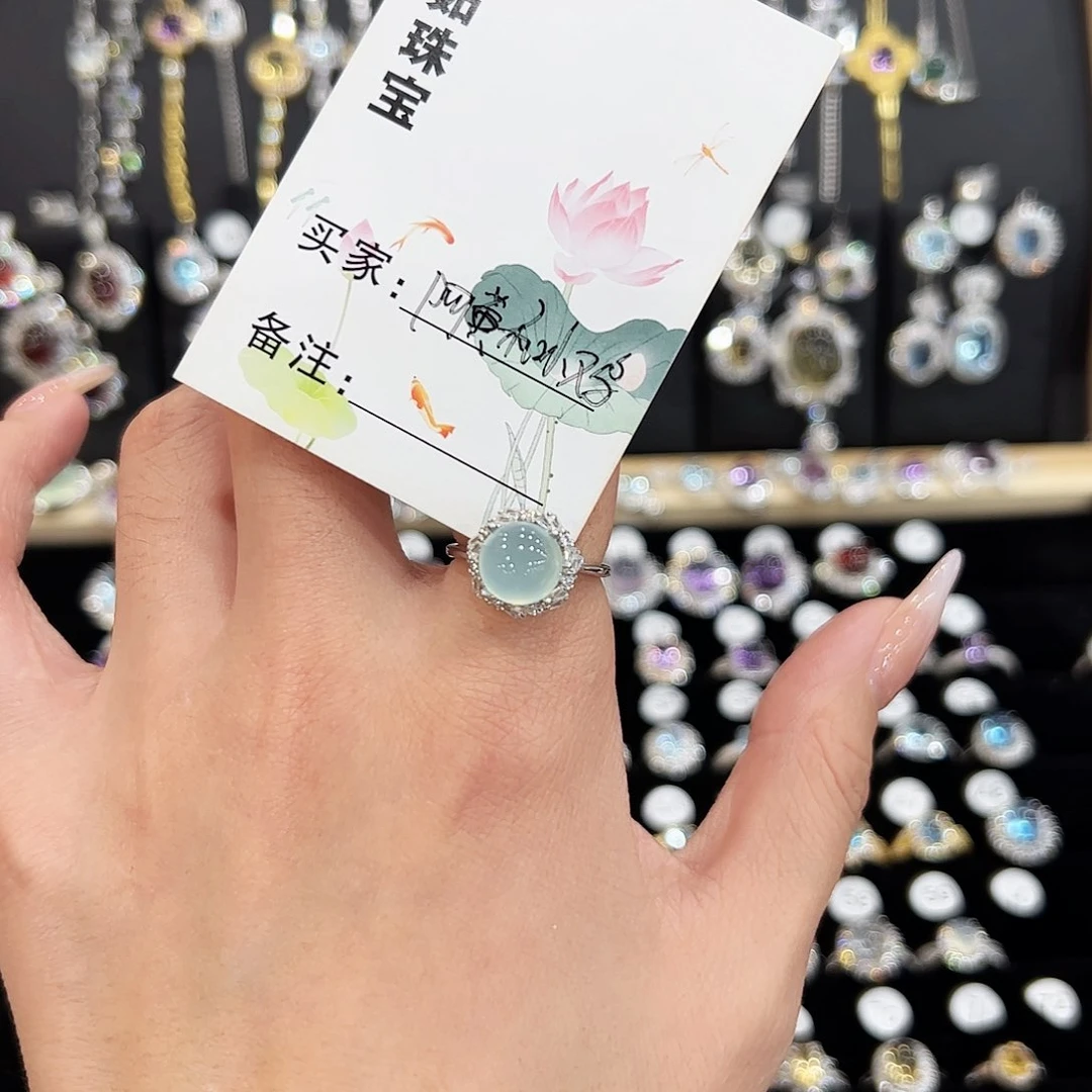 蛇纹石玉戒指银S925镶嵌天然