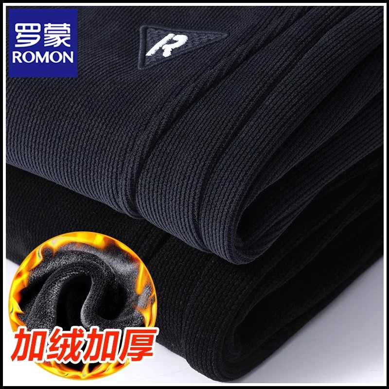 罗蒙秋冬加绒加厚重磅灯芯绒卫裤男2025冬季新款束脚抽绳休闲裤子