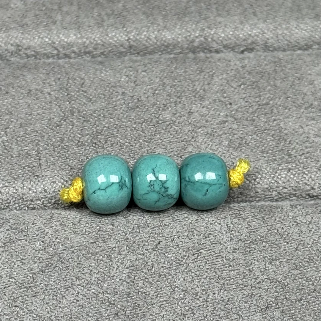 【伟伟鉴定】原矿绿松石 高瓷玉化雾霾蓝 老型弟子珠一套6+时尚百搭