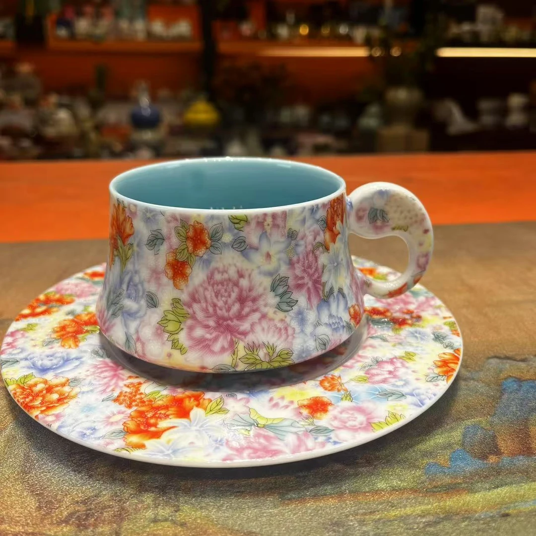 友名 万花牡丹蓝色咖啡杯杯碟壶承家用轻奢-5700（直播专享）